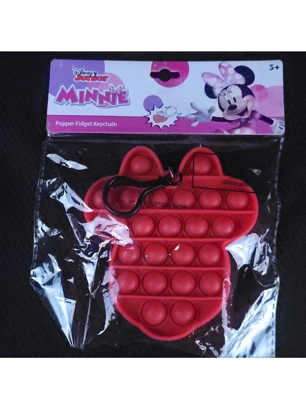 Minnie Mouse Popper Keychain Red Silicone Plastic Ring NEW